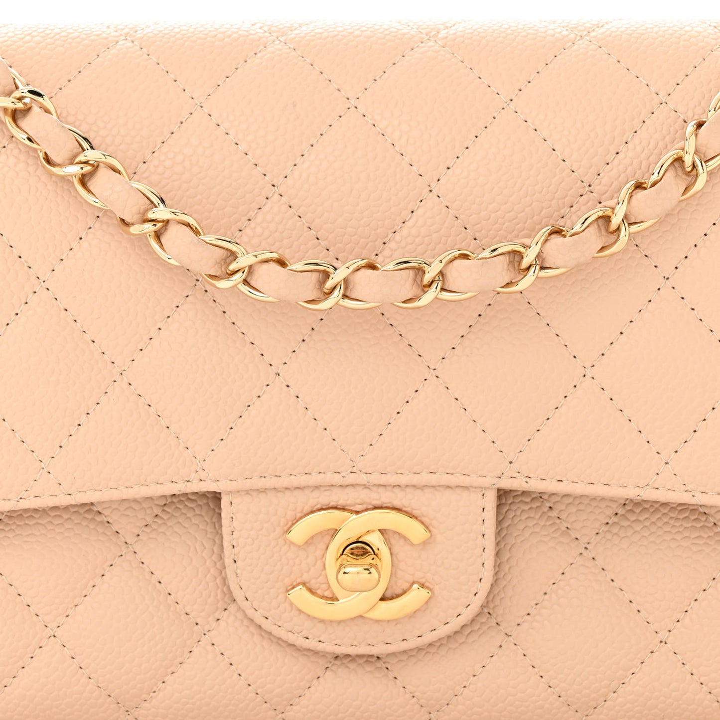 Caviar Quilted Medium Double Flap Beige