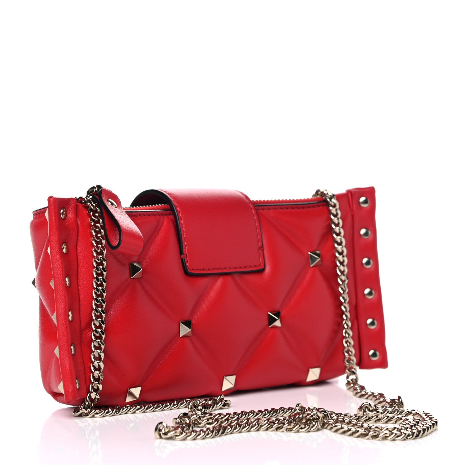 Valentino Garavani Nappa Candystud Wallet on Chain Rouge Pur 2 of 13
