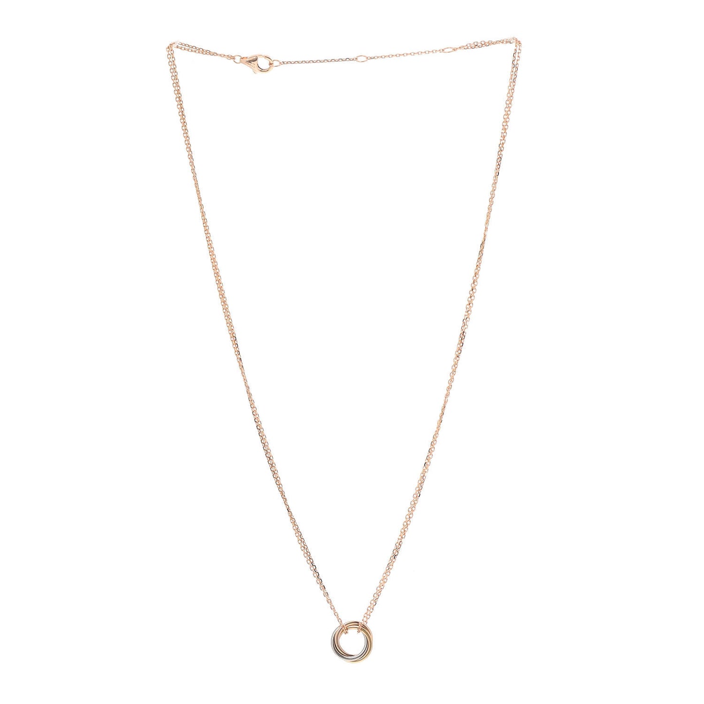18K Pink Yellow White Gold Trinity Double Chain Pendant Necklace