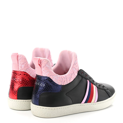 Gucci Calfskin Lace Ayers Sylvie Web Womens New Ace High Top Sneakers 36.5 Black 4 of 8