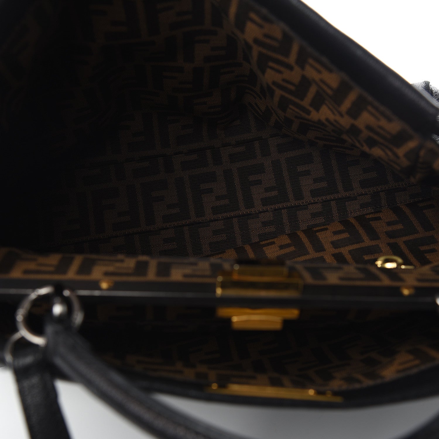 Fendi Goatskin Zucca Large Peekaboo Iconic Satchel Black Tobacco 5 of 14