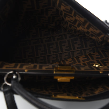 Fendi Goatskin Zucca Large Peekaboo Iconic Satchel Black Tobacco 5 of 14