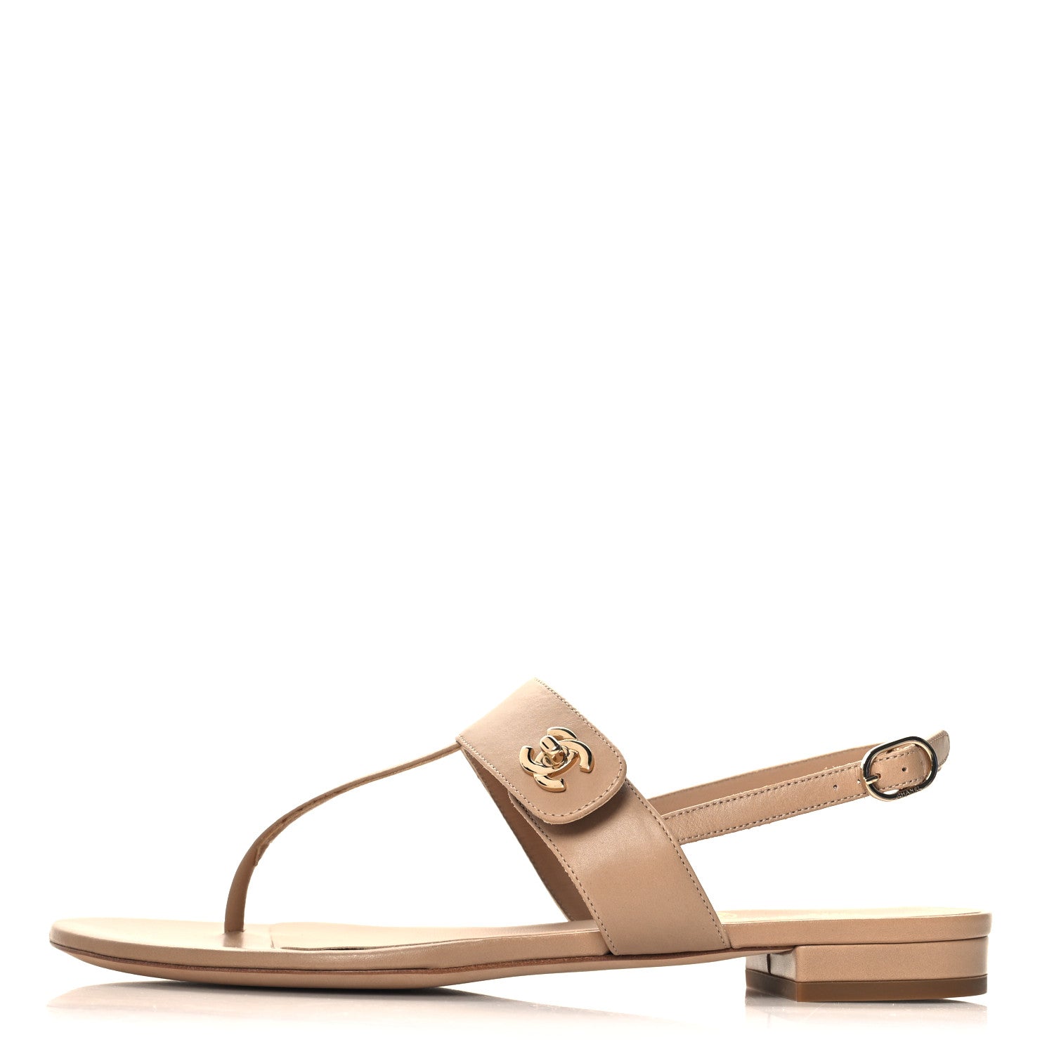 Chanel Calfskin CC Thong Sandals 37.5 Beige 1 of 10