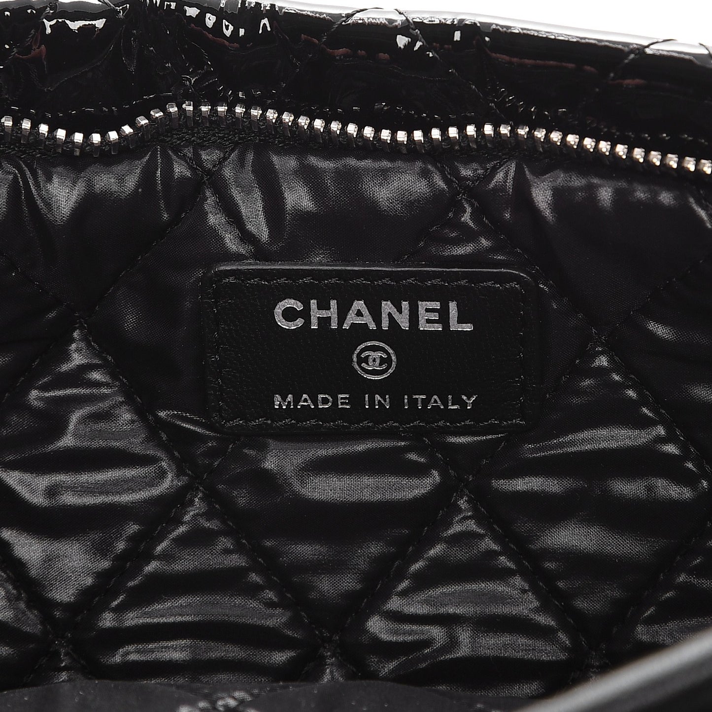Patent Calfskin Quilted Beauty CC Clutch Black