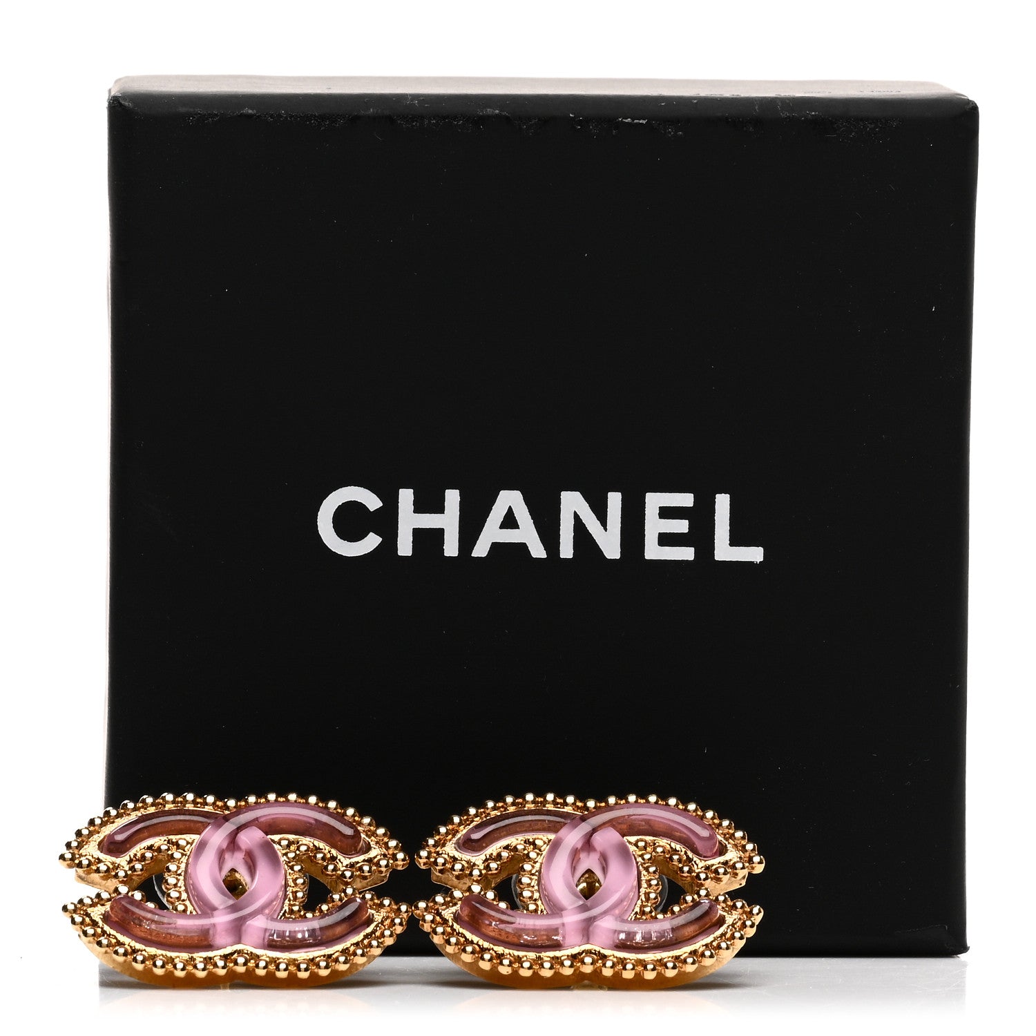 Chanel Metal Resin Rope CC Earrings Gold Pink 5 of 5