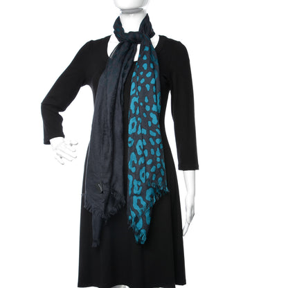 Gucci Modal Viscose Monogram Leopard Fringe Scarf Graphite 2 of 4