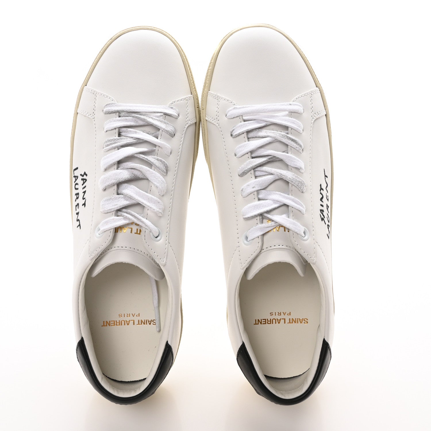 Saint Laurent Calfskin Embroidered Court Classic Sneakers 38 White Black 2 of 9