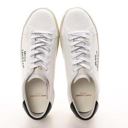 Saint Laurent Calfskin Embroidered Court Classic Sneakers 38 White Black 2 of 9