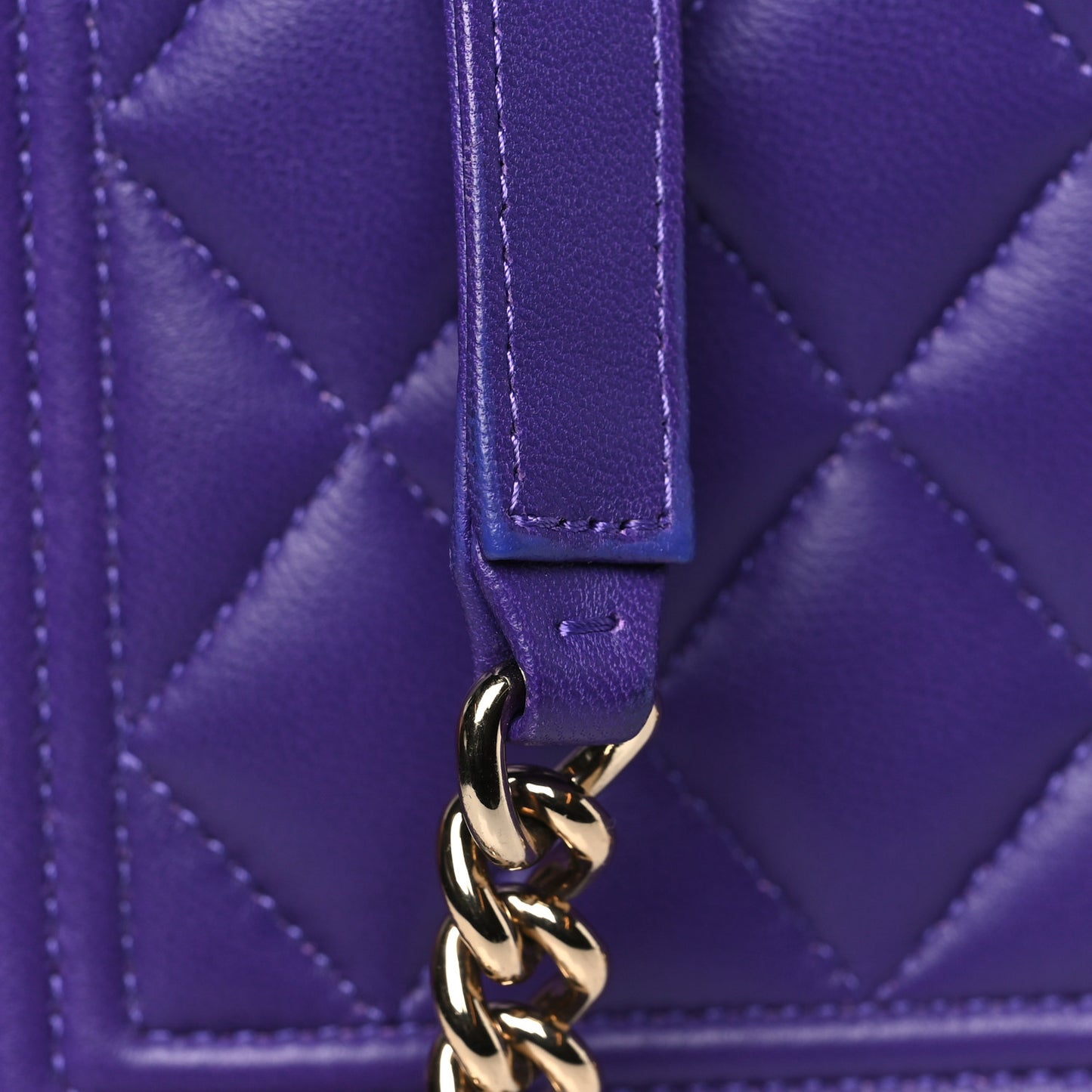 Lambskin Quilted Boy Wallet On Chain WOC Purple
