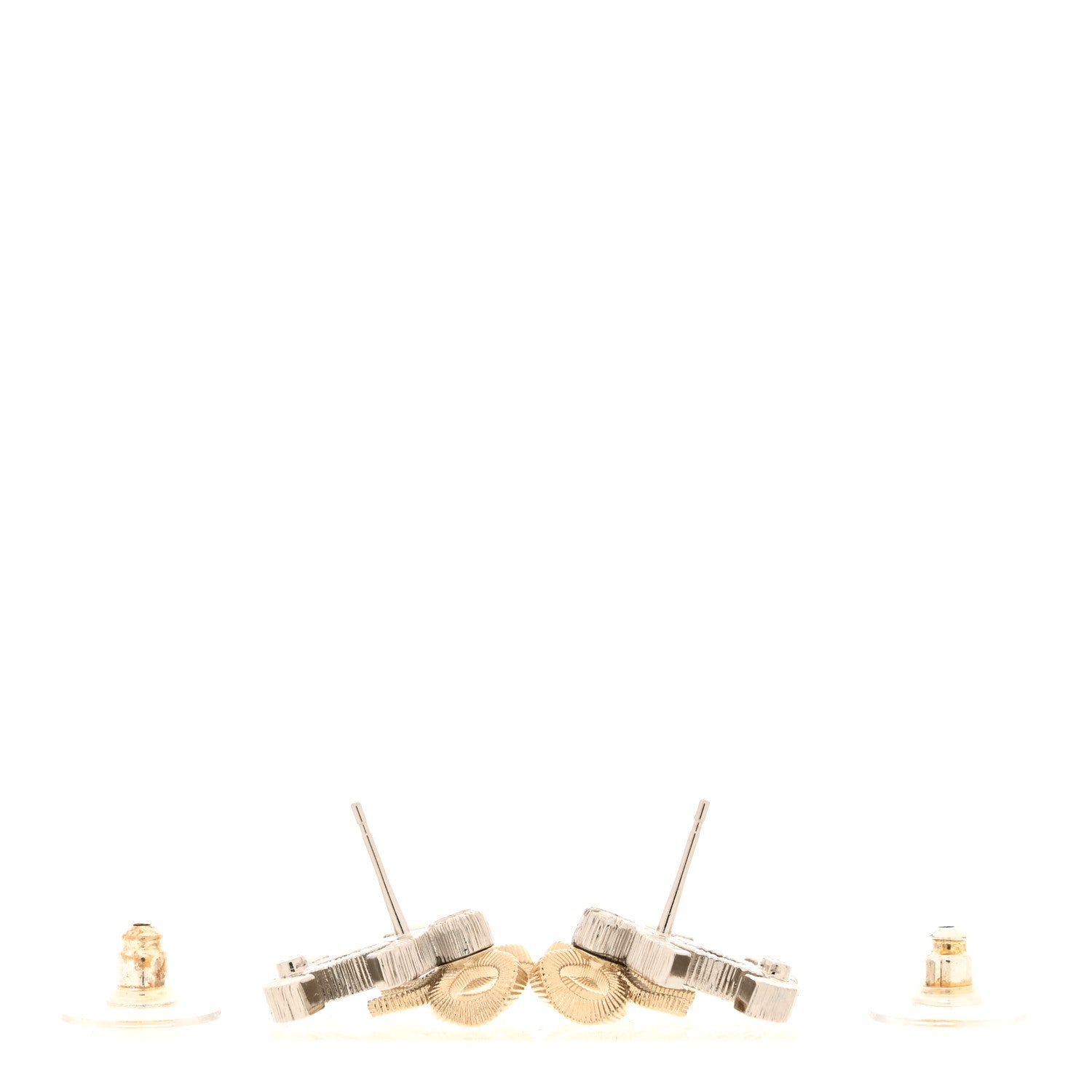 Chanel Crystal CC Bow Earrings Silver Gold 3 of 5
