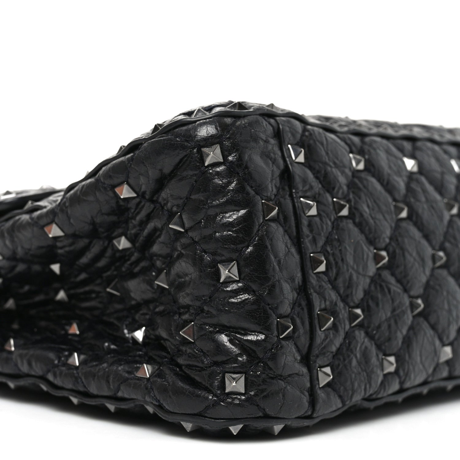 Valentino Garavani Craquele Nappa Large Rockstud Spike Shoulder Bag Black 8 of 9