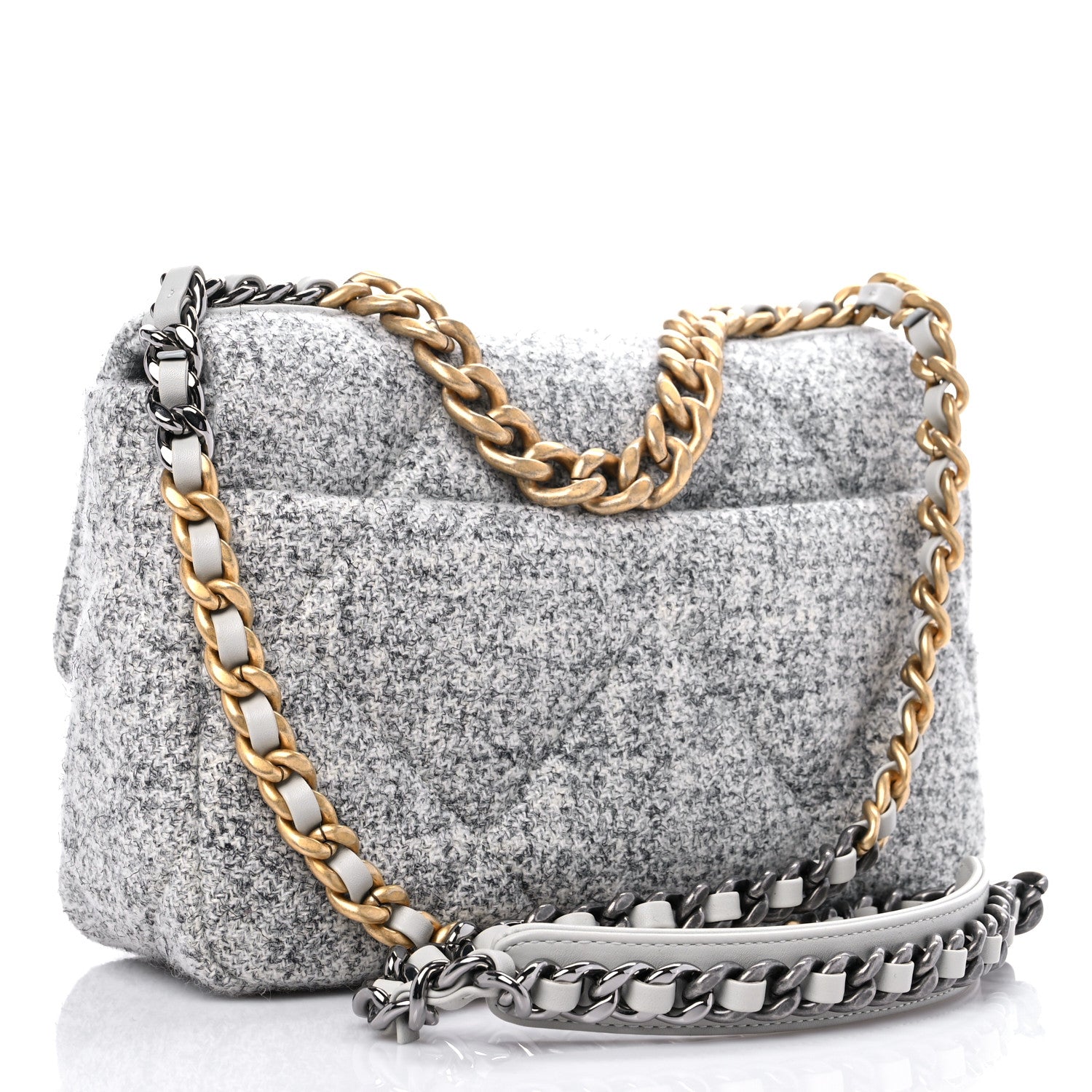 Chanel Tweed Quilted Medium Chanel 19 Flap Grey Ecru 3 of 7