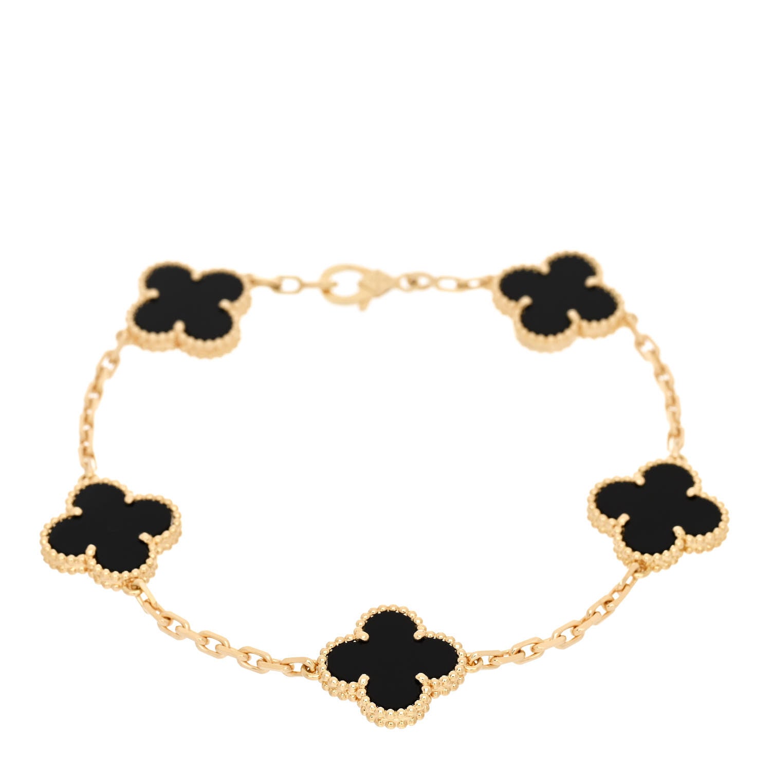 Van Cleef & Arpels 18K Yellow Gold Black Onyx 5 Motifs Vintage Alhambra Bracelet 1 of 5