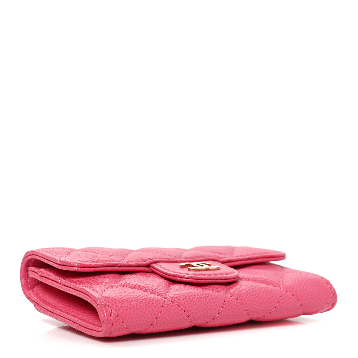Caviar Quilted Flap Card Holder Wallet Pink