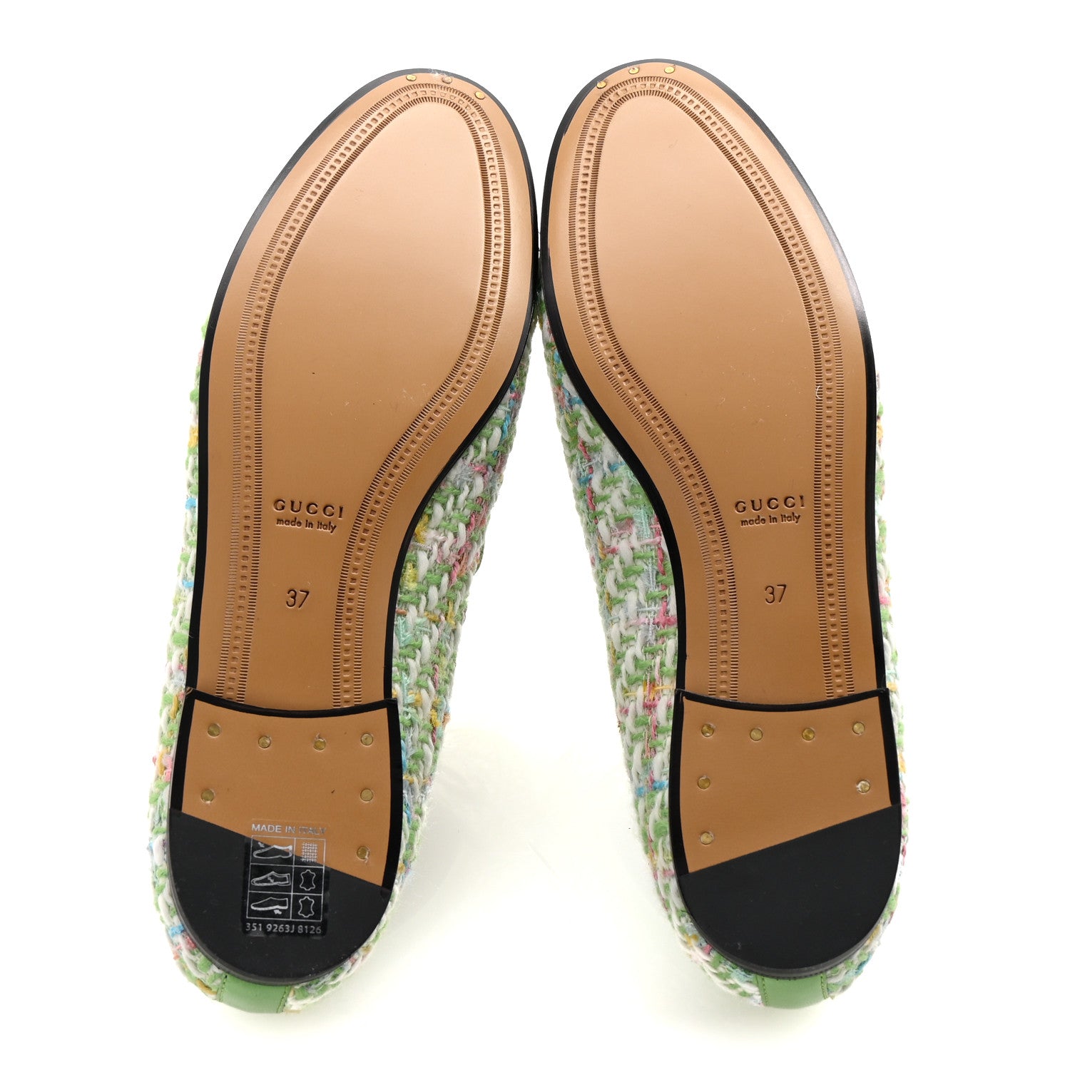 Gucci Tweed Multicolor Malaga Kid Horsebit Womens Jordaan Loafers 37 Green Multicolor 6 of 10