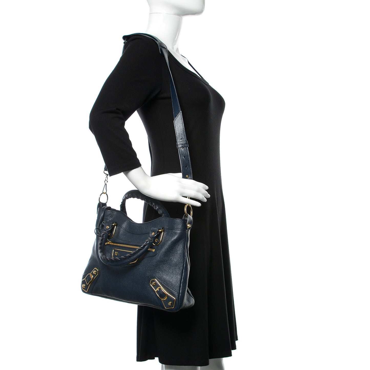 Chevre Gold Metallic Edge Hardware Town Bleu Nuit Dark Sea