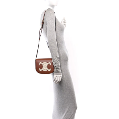 Celine Smooth Calfskin Cuir Triomphe Embroidered Folco Crossbody Bag Tan 2 of 10