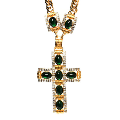 Gucci Resin Cross Necklace Gold Green 1 of 5
