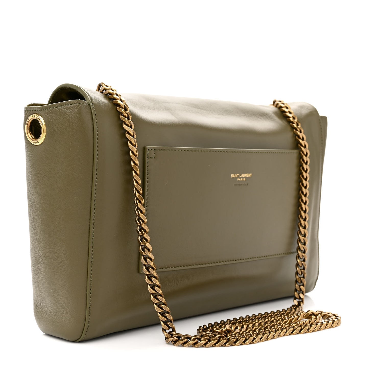 Smooth Calfskin Suede Medium Reversible Monogram Kate Satchel Loden Green