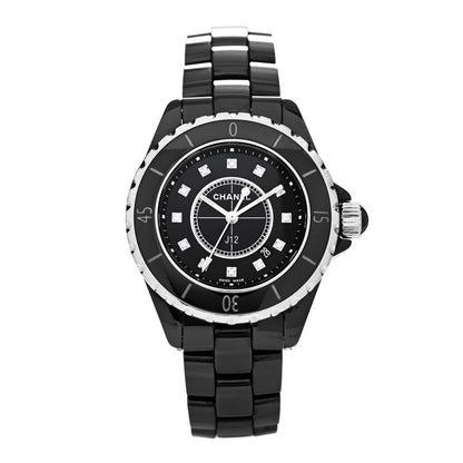 Chanel Stainless Steel Ceramic Diamond 33mm J12 Quartz Watch Black 1 of 4
