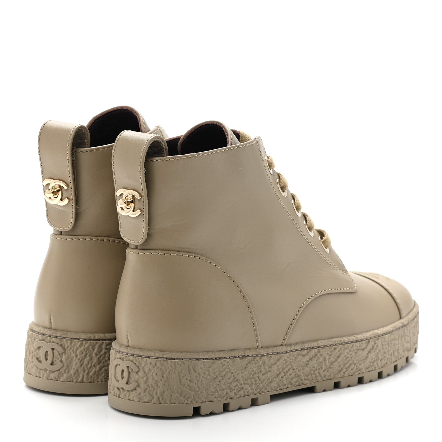 Chanel Calfskin CC Turnlock Lace Up Boots 38.5 Beige 4 of 8