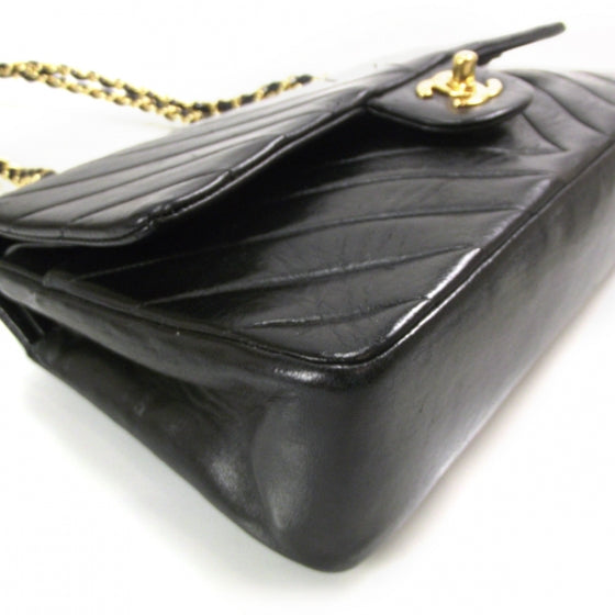 Vintage Lambskin Chevron Double Flap Black