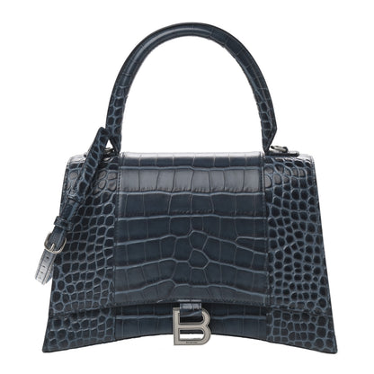Balenciaga Shiny Calfskin Crocodile Embossed Medium Hourglass Top Handle Bag Denim Blue 1 of 11