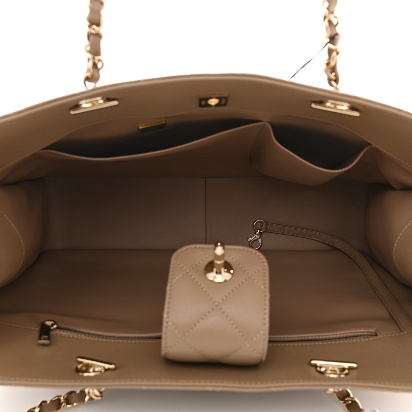 Calfskin Quilted Large Classic Shopping Tote Beige