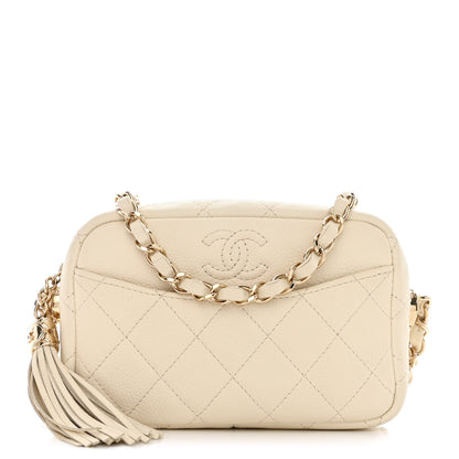 Chanel Caviar Quilted Mini Coco Tassel Camera Case White 1 of 11