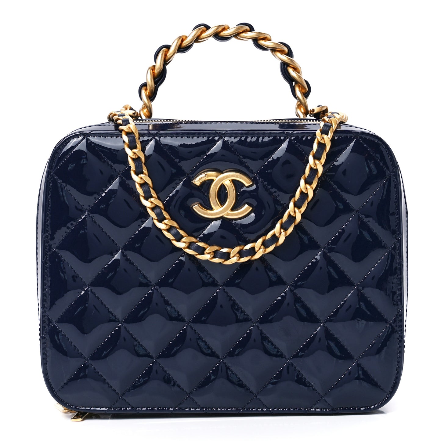 Patent Quilted Top Handle Vanity Case Navy Blue