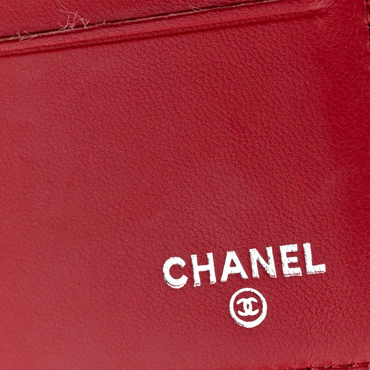Lambskin Camellia Embossed Flap Wallet Red