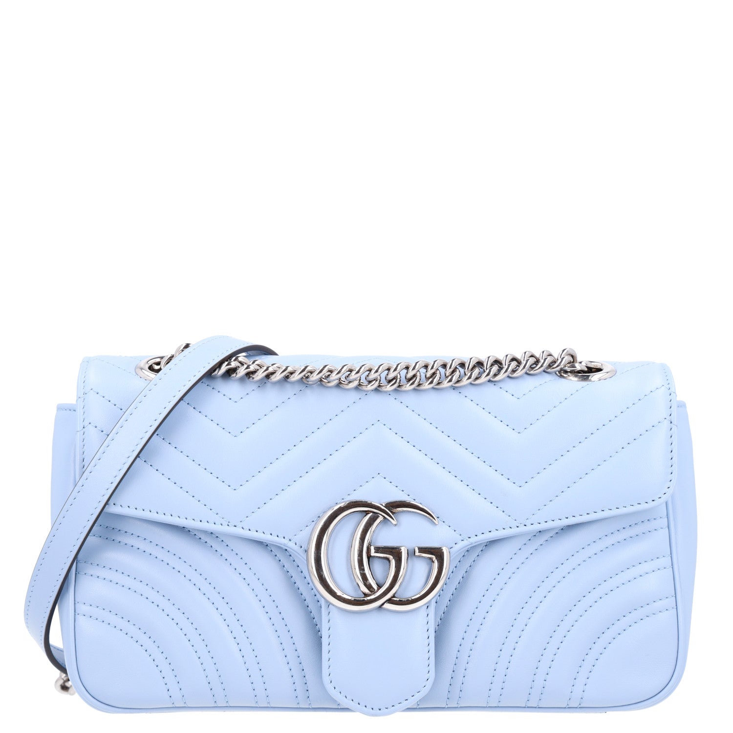 Gucci Calfskin Matelasse Small GG Marmont Shoulder Bag Porcelain Light Blue 1 of 10
