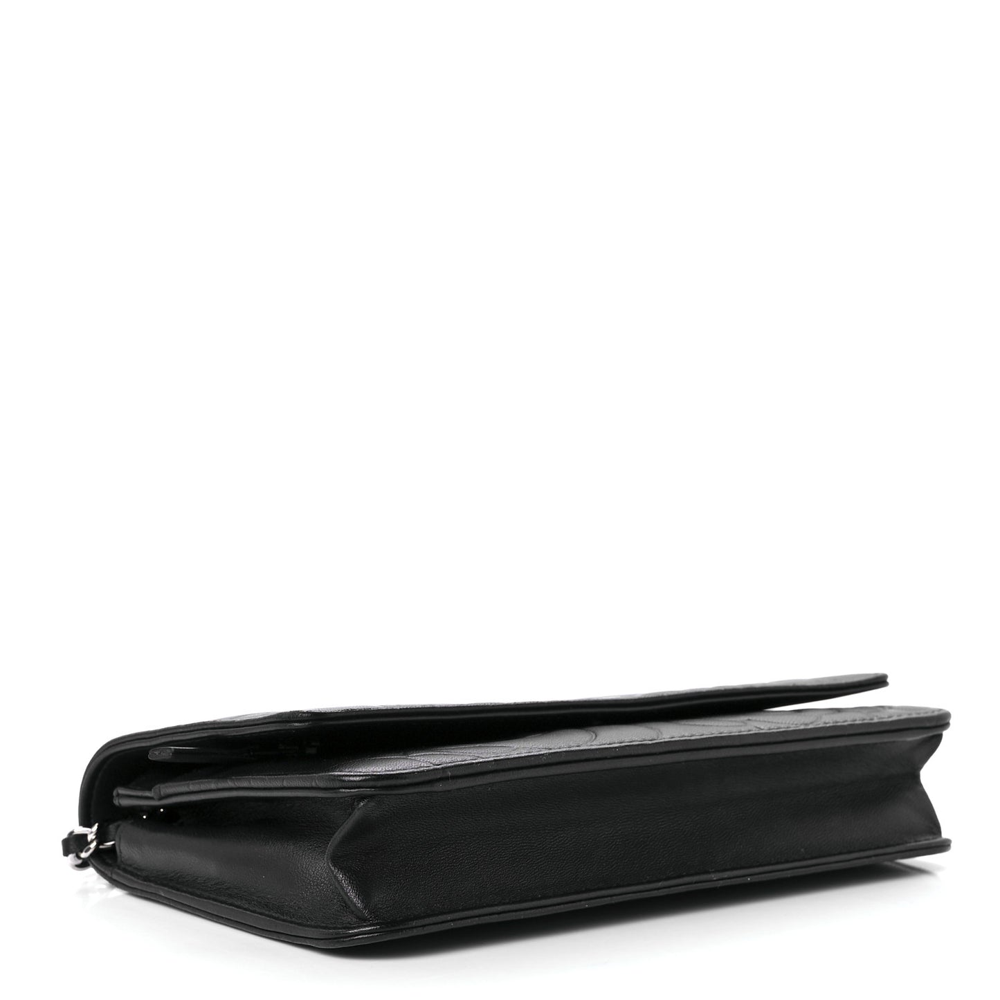 Lambskin Camellia Embossed Wallet on Chain WOC Black
