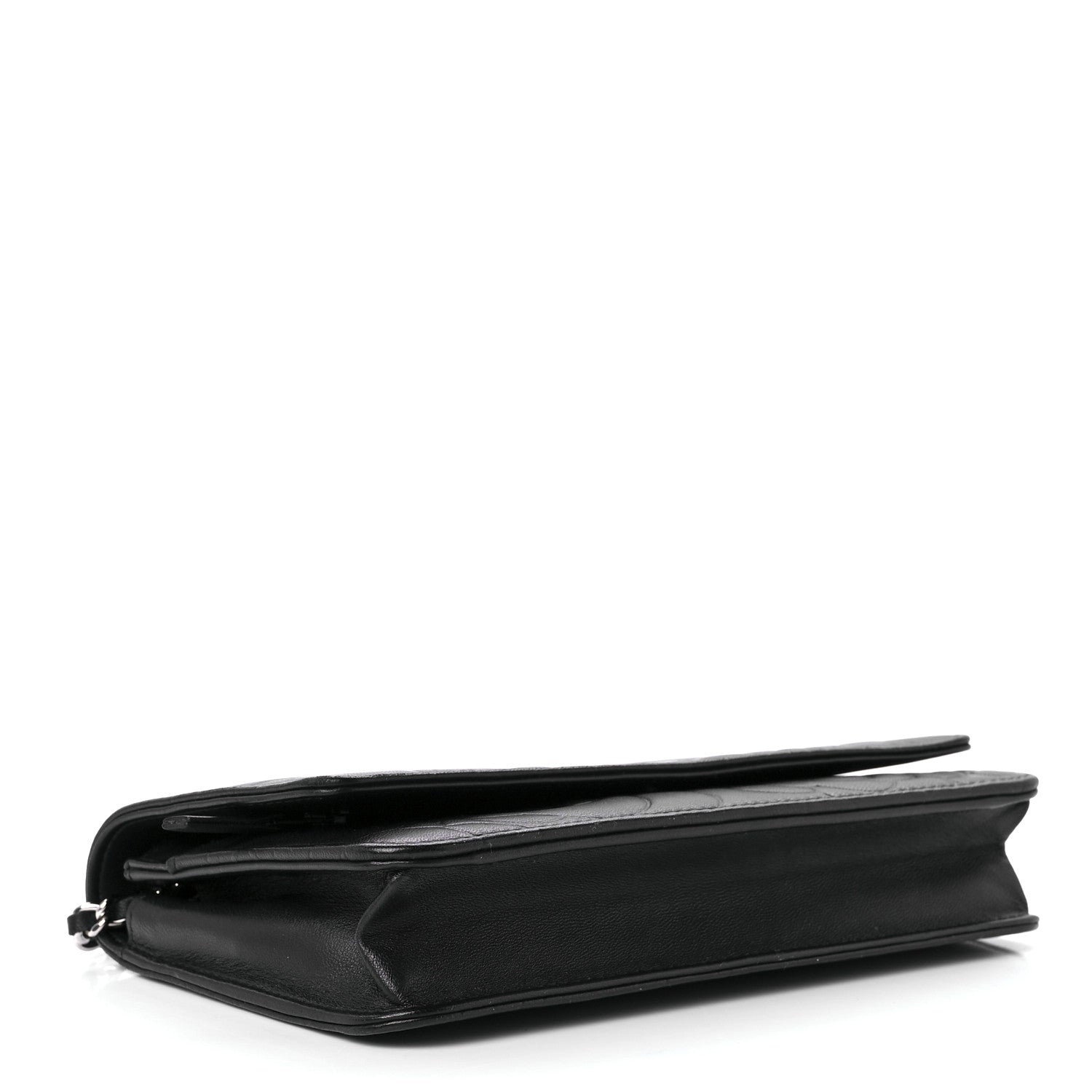 Chanel Lambskin Camellia Embossed Wallet on Chain WOC Black 4 of 12
