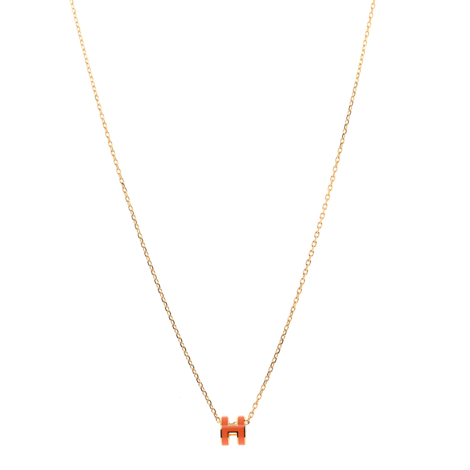 Hermes Lacquered Gold Mini Pop H Pendant Necklace Orange 1 of 6