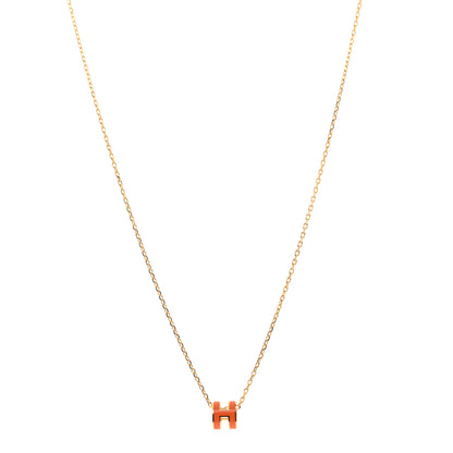 Hermes Lacquered Gold Mini Pop H Pendant Necklace Orange 1 of 6