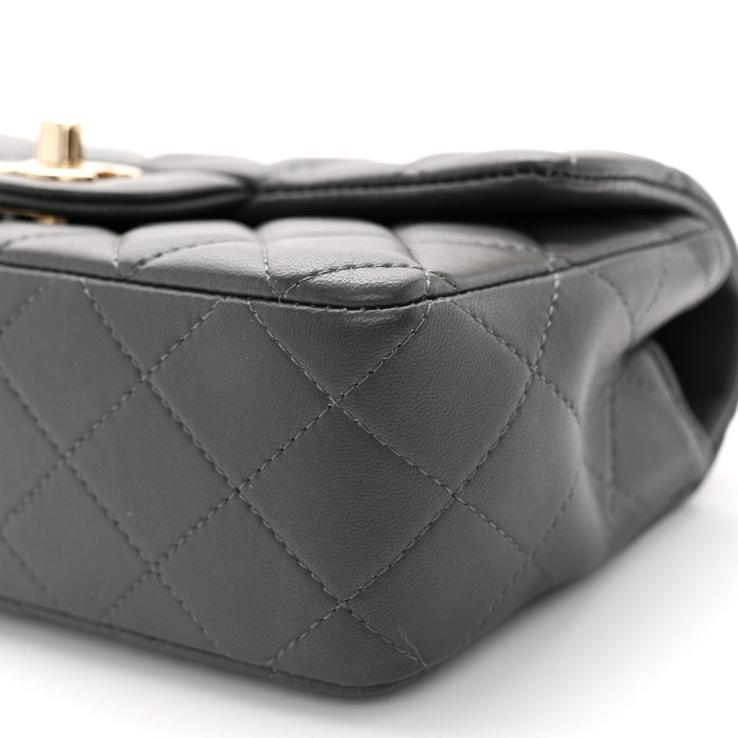 Lambskin Quilted Mini Rectangular Flap Dark Grey