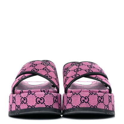 Gucci Monogram Multicolor Criss Cross Platform Slide Sandals 39 Pink Blue 2 of 6