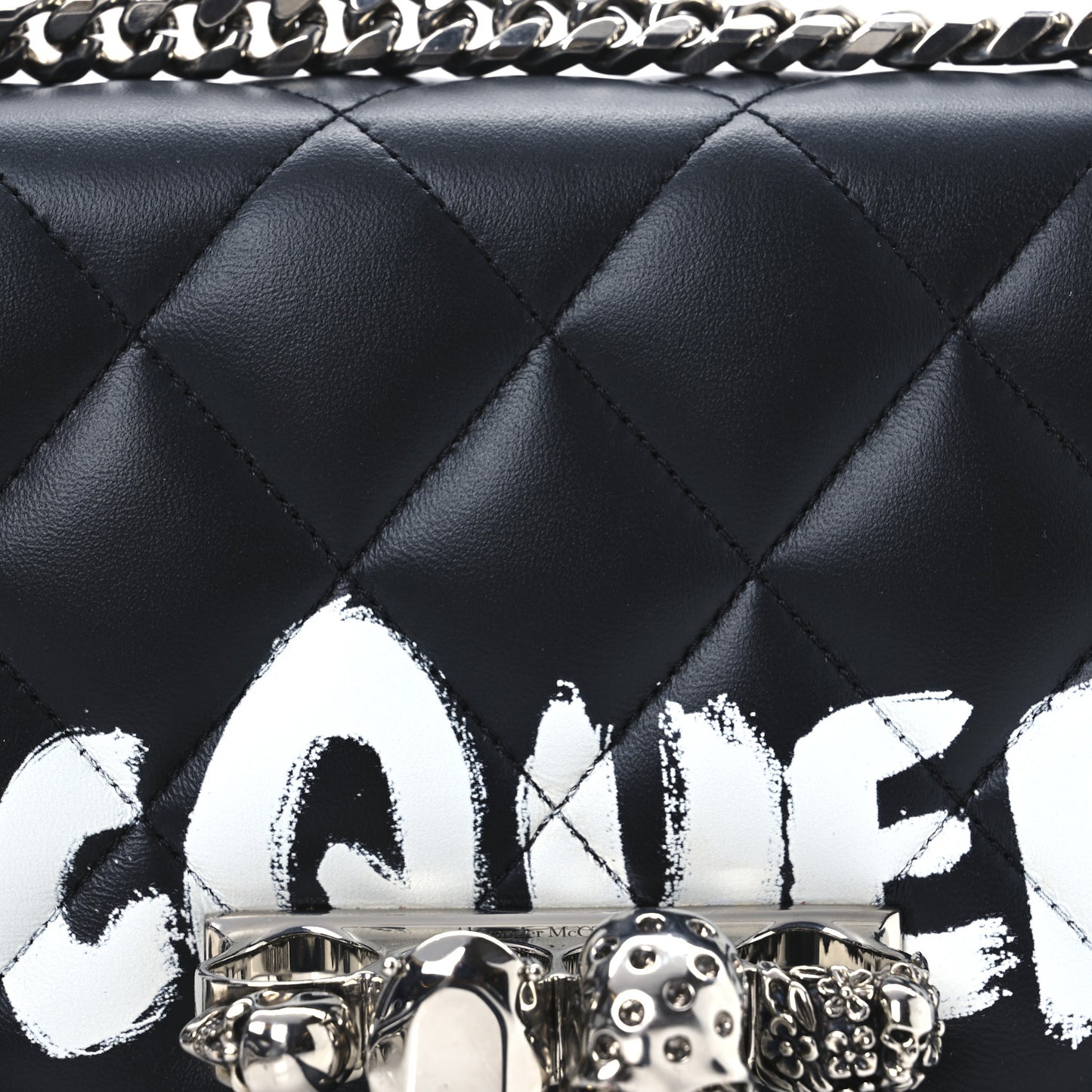 Lambskin Quilted Graffiti Knuckle Shoulder Bag Black