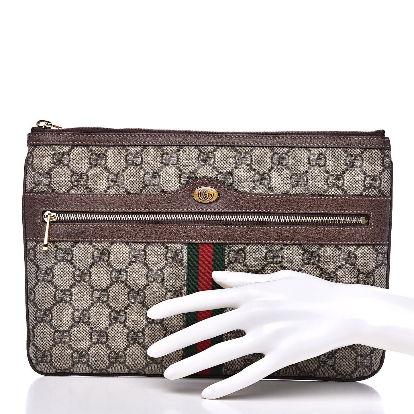 GG Supreme Monogram Large Ophidia Pouch Clutch Brown