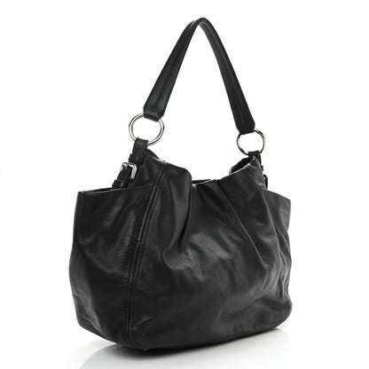 Prada Vitello Daino Side Pocket Hobo Black 2 of 9
