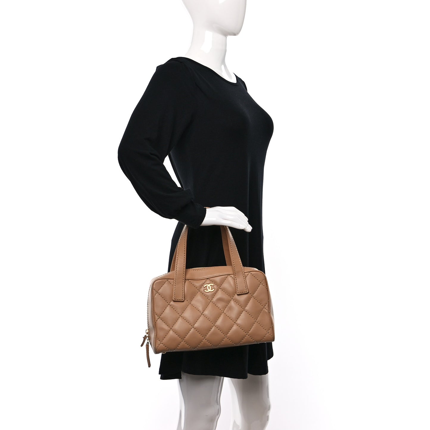 Calfskin Wild Stitch Top Handle Bag Beige