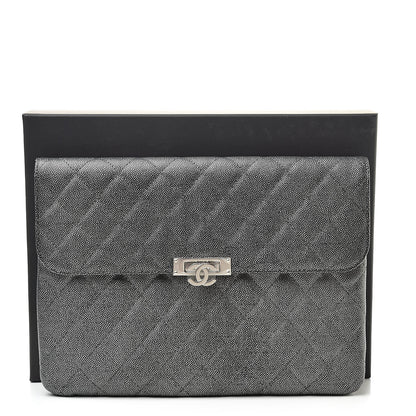 Chanel Metallic Caviar Quilted Medium Golden Class Pouch Silver 9 of 9