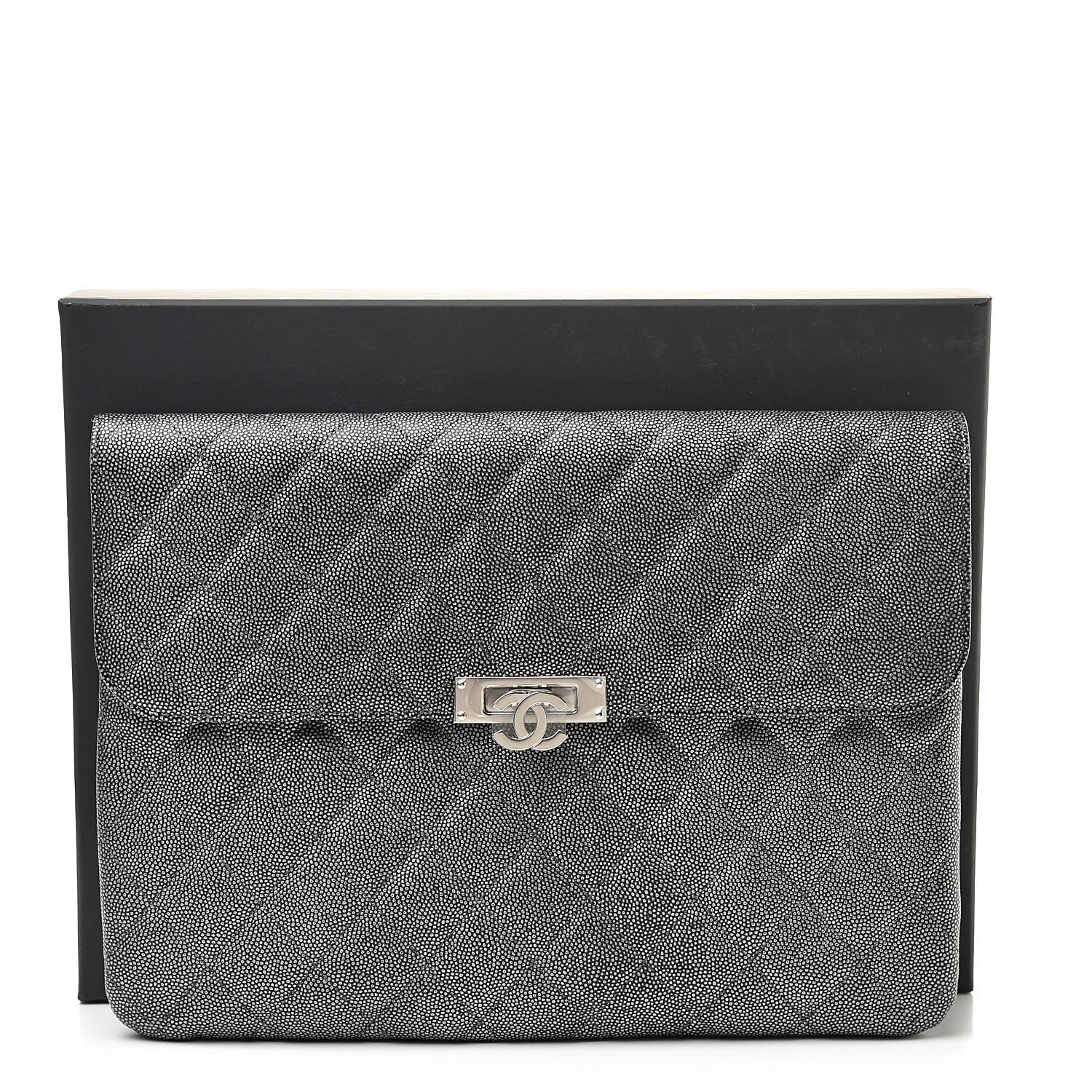 Chanel Metallic Caviar Quilted Medium Golden Class Pouch Silver 9 of 9