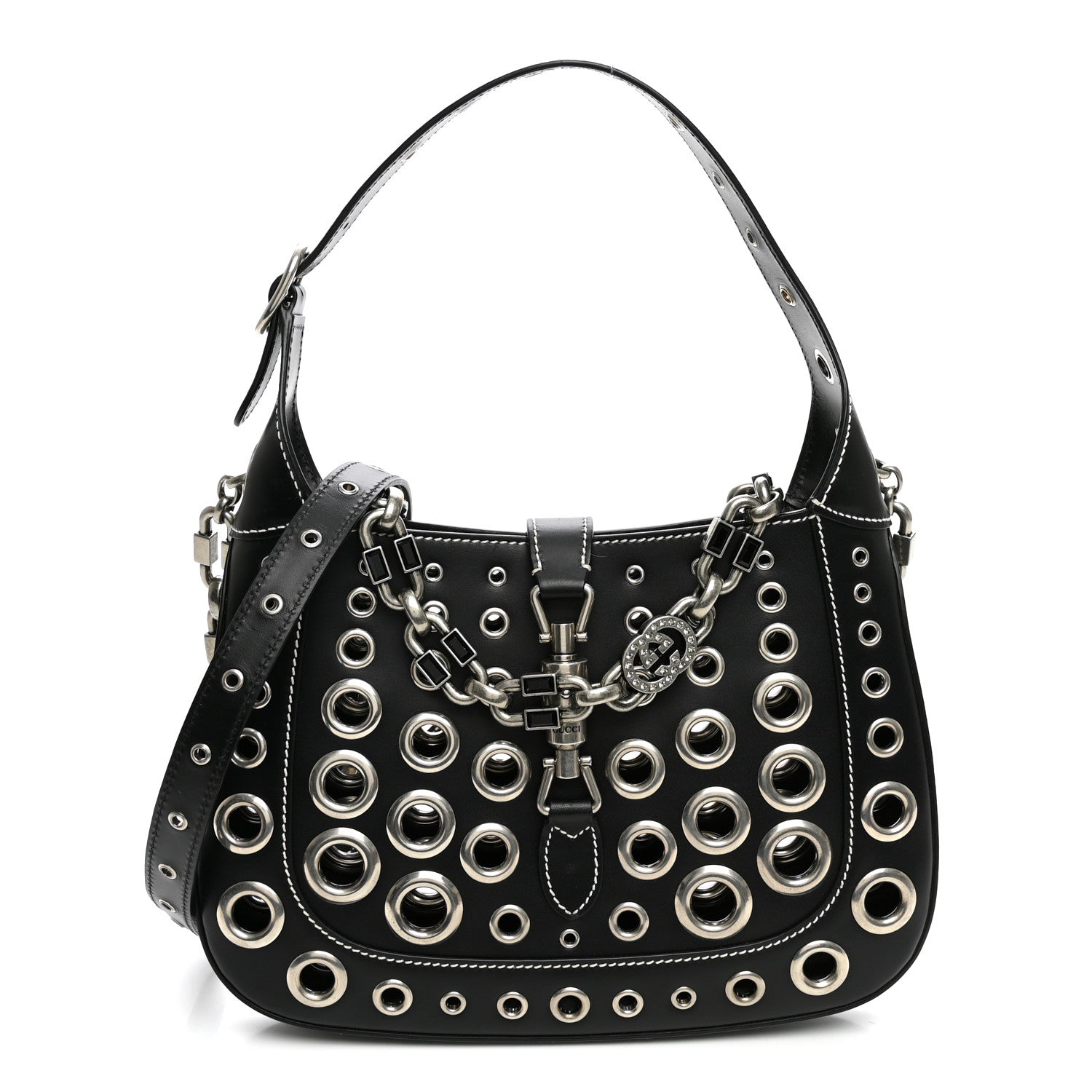 Gucci Calfskin Ha Ha Ha Jackie 1961 Eyelet Hobo Black 1 of 9