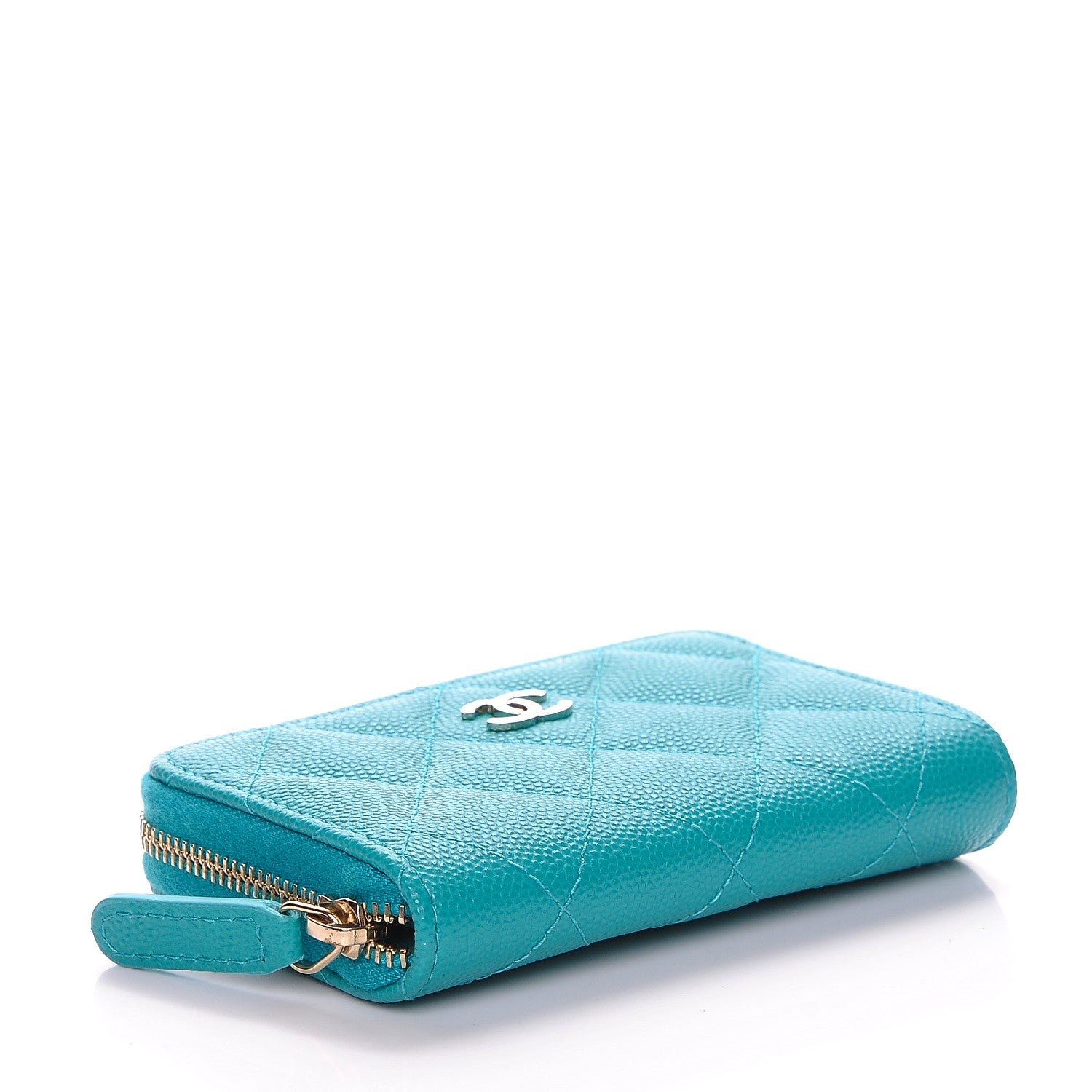Chanel Caviar Quilted Zip Coin Purse Turquoise 4 of 7