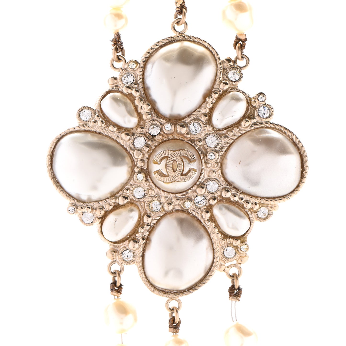 Graduated Pearl Crystal CC Multi Strand Necklace Gold