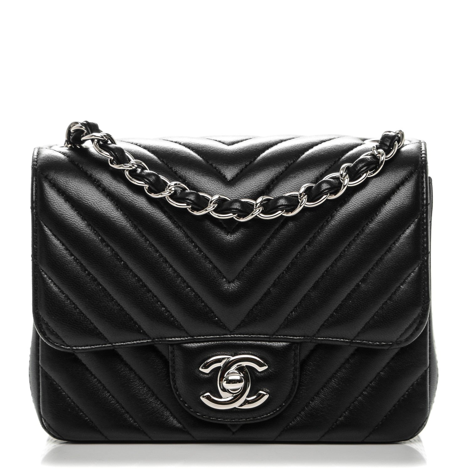 Chanel Lambskin Chevron Quilted Mini Square Flap Black 1 of 7
