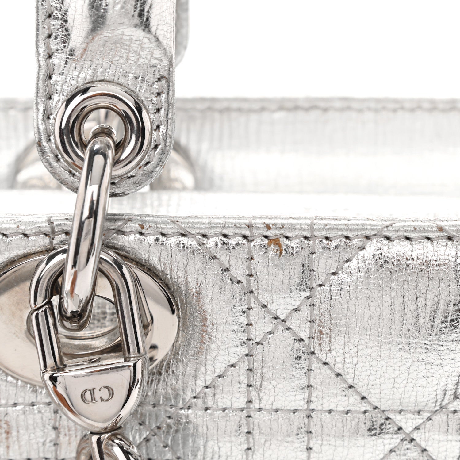 Christian Dior Metallic Grained Calfskin Cannage Small Lucky Badges My Lady Dior Silver 14 of 14