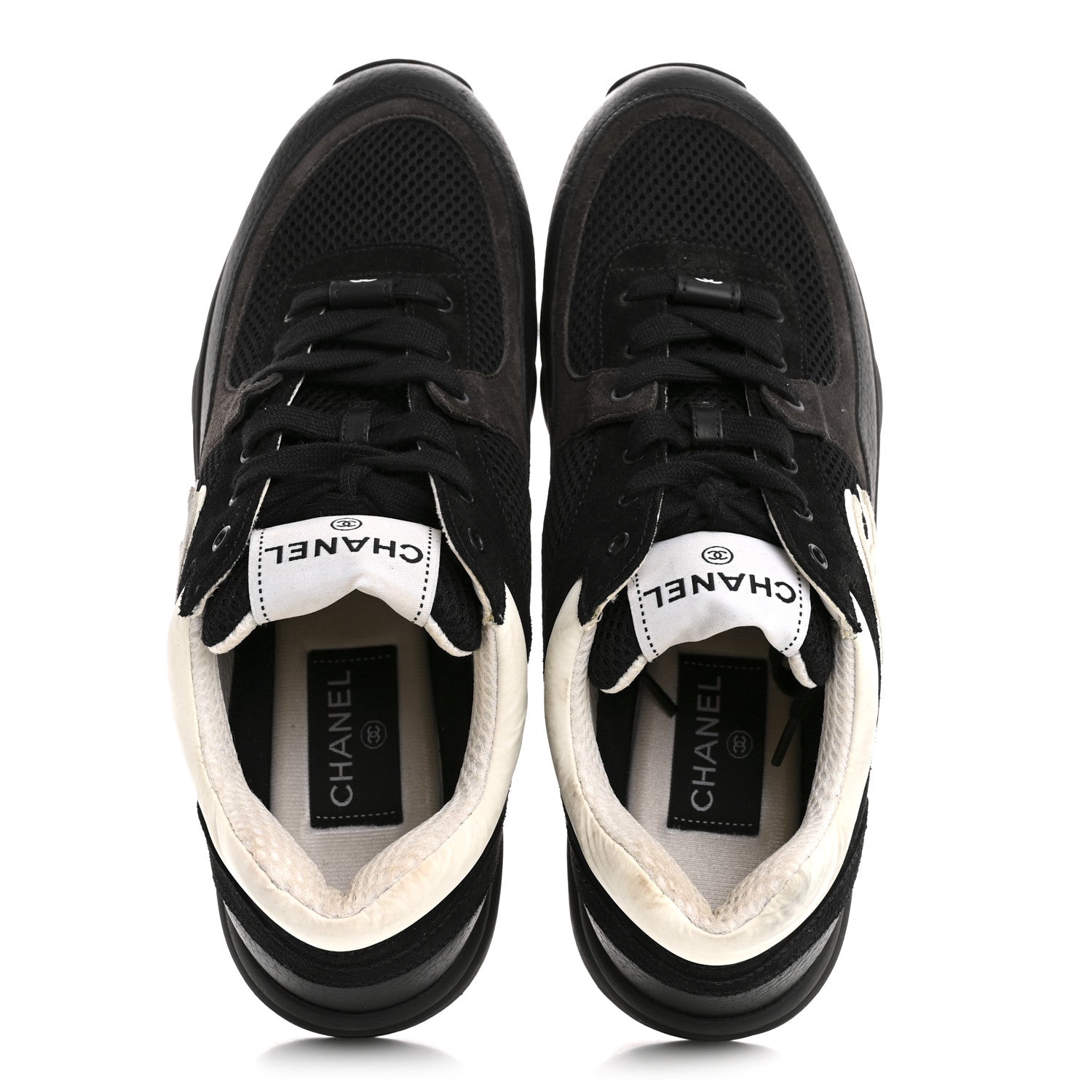 Chanel Mesh Suede Grained Calfskin Womens CC Sneakers 39.5 Black White 2 of 13
